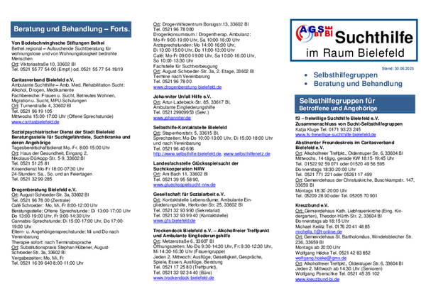 Flyer der AG Suchthilfe Bielefeld
